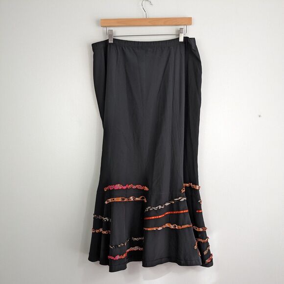 Vintage Y2K Maxi Skirt Flare Pull On Artsy Eclectic Black Orange Animal 16 - Picture 4 of 12